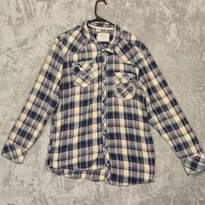 BKE Vintage Blue and Cream Plaid Shirt